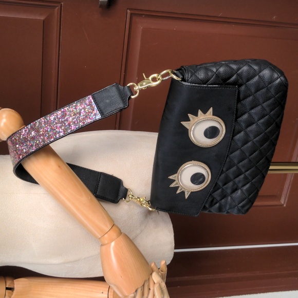 Betsey Johnson Handbags - Betsey Johnson purse limited edition Trolls movie black w/ googly eyes EUC